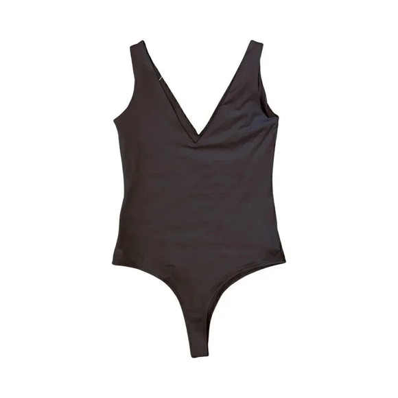 REORIA Bodysuit Women’s Size Medium V Neck Sleeveless Dark Brown - Picture 2 of 3
